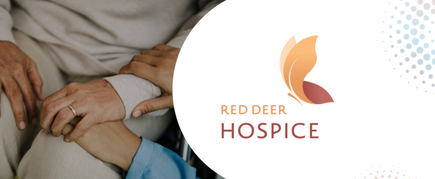 Red Deer Hospice Logo with photo of health professional helping senior in care