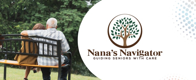 Nana's Navigator Logo with photo of senior couple on a park bench